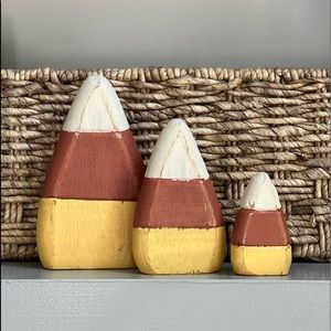 Set of 3 Wooden Rustic Candy Corns for Halloween Decoration